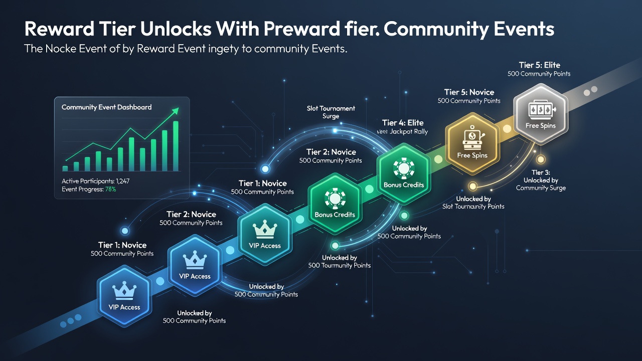Digital gambling interface showing community event notifications and reward tier progress bars