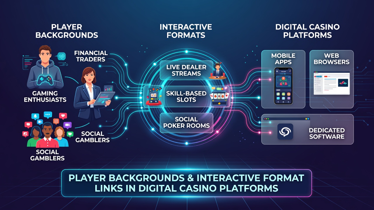 Infographic showing demographic breakdowns of casino format preferences by age, region, and income level