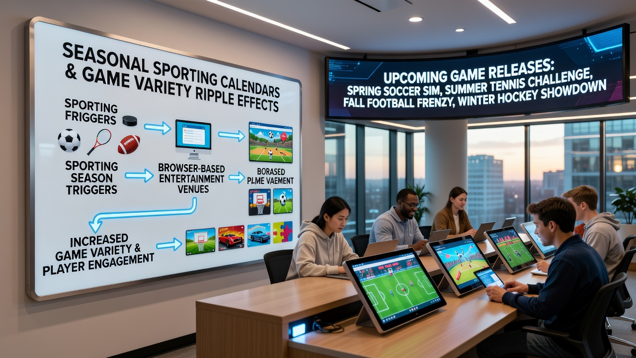 Browser-based entertainment venue interface showing seasonal sports-themed game selections during major calendar events